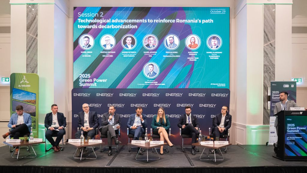 Inspiring discussions between professionals in the energy sector - DANIEL MIRON, CRISTIAN SECOSAN, ANDREI PETRESCU, DANIEL APOSTOL, DRAGOS ROIBU, ALEXANDRA DURBACA, DANIEL VLASCEANU and GEORGIAN ALBU, about TECHNOLOGICAL ADVANCEMENTS TO REINFORCE ROMANIA’S PATH TOWARDS DECARBONIZATION within the second session of GREEN POWER SUMMIT 2025